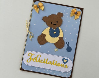 Carte Naissance Garçon, Carte pour Garçon, Vœux Naissance, Carte Baptême, Carte Ourson, Carte Bébé, Bébé garçon, Baby Shower, Carte de vœux