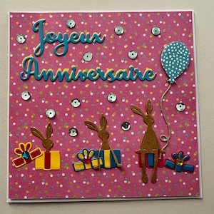 Carte Anniversaire, Carte pour Fille, Carte de vœux, Joyeux Anniversaire, Carte pour enfants, Carte sans texte, Carte avec lapins