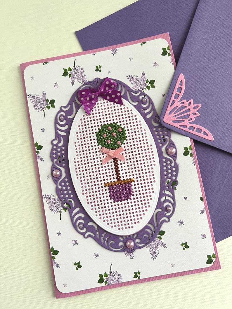 Carte anniversaire, carte brodée, carte amitié, carte remerciement, carte retraite, carte fleurs, carte pour femme, Carte fête des mères image 1