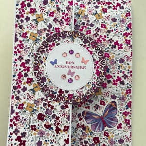 Carte de vœux, Carte Anniversaire, Carte pour femme, Carte pour jeune fille, Carte Papillons, Carte fleurs, Printemps, Carte originale image 2