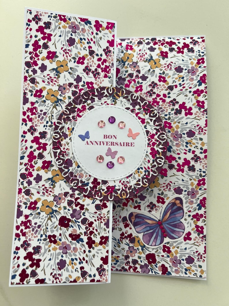 Carte de vœux, Carte Anniversaire, Carte pour femme, Carte pour jeune fille, Carte Papillons, Carte fleurs, Printemps, Carte originale image 2
