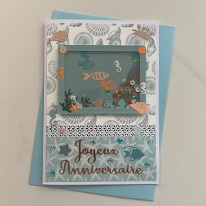 Carte Anniversaire, Carte à secouer, Carte de vœux, Anniversaire Enfant, Carte ludique, Carte Poissons, Mer, Carte Aquarium