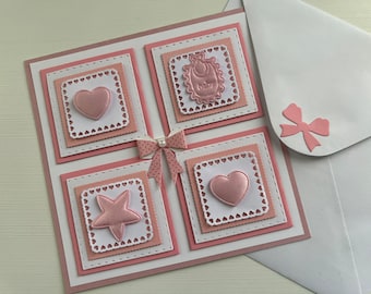 Carte Naissance, Naissance Fille, carte Baptême, carte Bébé Fille, Baby Shower, Cœurs, Carte pour Bébé, Carte de vœux, Idée cadeau