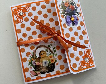 Osterkarte, Pop-up-Karte, Geschenkkarte, Karte mit kleinem Beutelchen darin, Beutel, Gutscheinhülle, Brieftasche, Kükenkarte