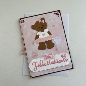 Birth Card for Girl, Baptism Card, Teddy Bear Card, Baby Card, Birth Congratulations Card, Baby Shower, Baby Girl, Greeting Card