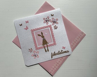 Tarjeta de felicitación, Tarjeta de nacimiento, Tarjeta de bautismo, Nacimiento de una niña, Tarjeta de felicitación, Tarjeta de bebé, Tarjeta de conejo, Regalo de nacimiento, Baby Shower