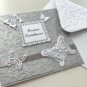 Carte Condoléances, Carte Deuil, Carte Réconfort, Carte Tristesse, Carte Crémation, Sincères Condoléances, Carte de vœux, Papillons image 4