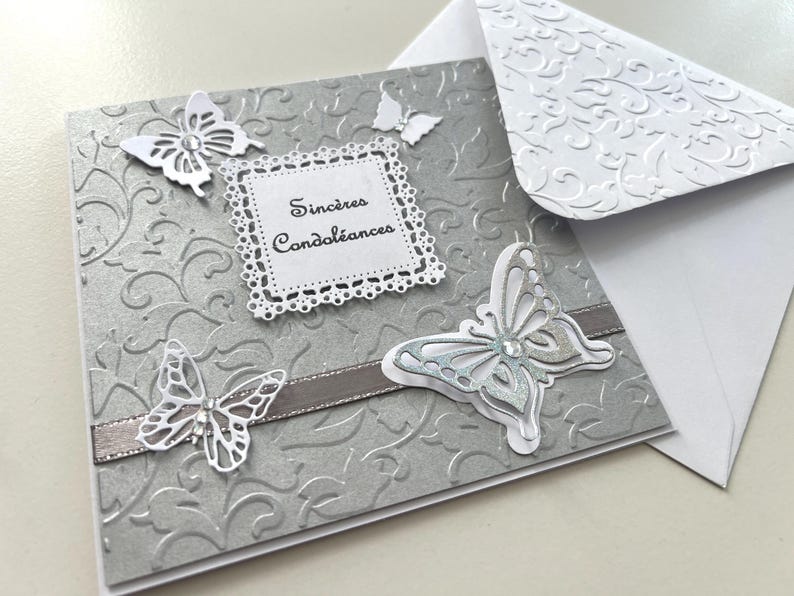 Carte Condoléances, Carte Deuil, Carte Réconfort, Carte Tristesse, Carte Crémation, Sincères Condoléances, Carte de vœux, Papillons image 4