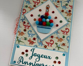 Carte anniversaire, Anniversaire enfants, carte dinosaures, carte gâteau, Anniversaire garçon ou fille, Joyeux Anniversaire, Carte de vœux
