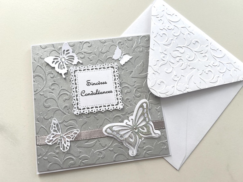 Carte Condoléances, Carte Deuil, Carte Réconfort, Carte Tristesse, Carte Crémation, Sincères Condoléances, Carte de vœux, Papillons image 1