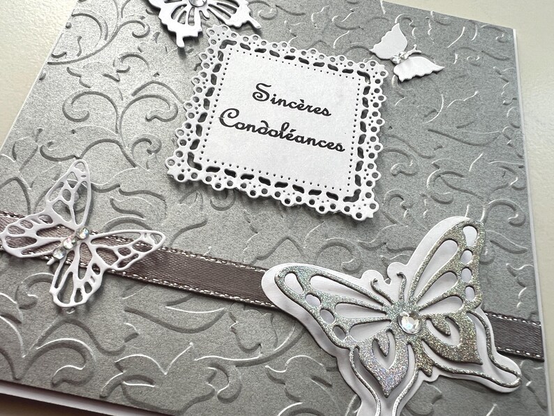 Carte Condoléances, Carte Deuil, Carte Réconfort, Carte Tristesse, Carte Crémation, Sincères Condoléances, Carte de vœux, Papillons image 5