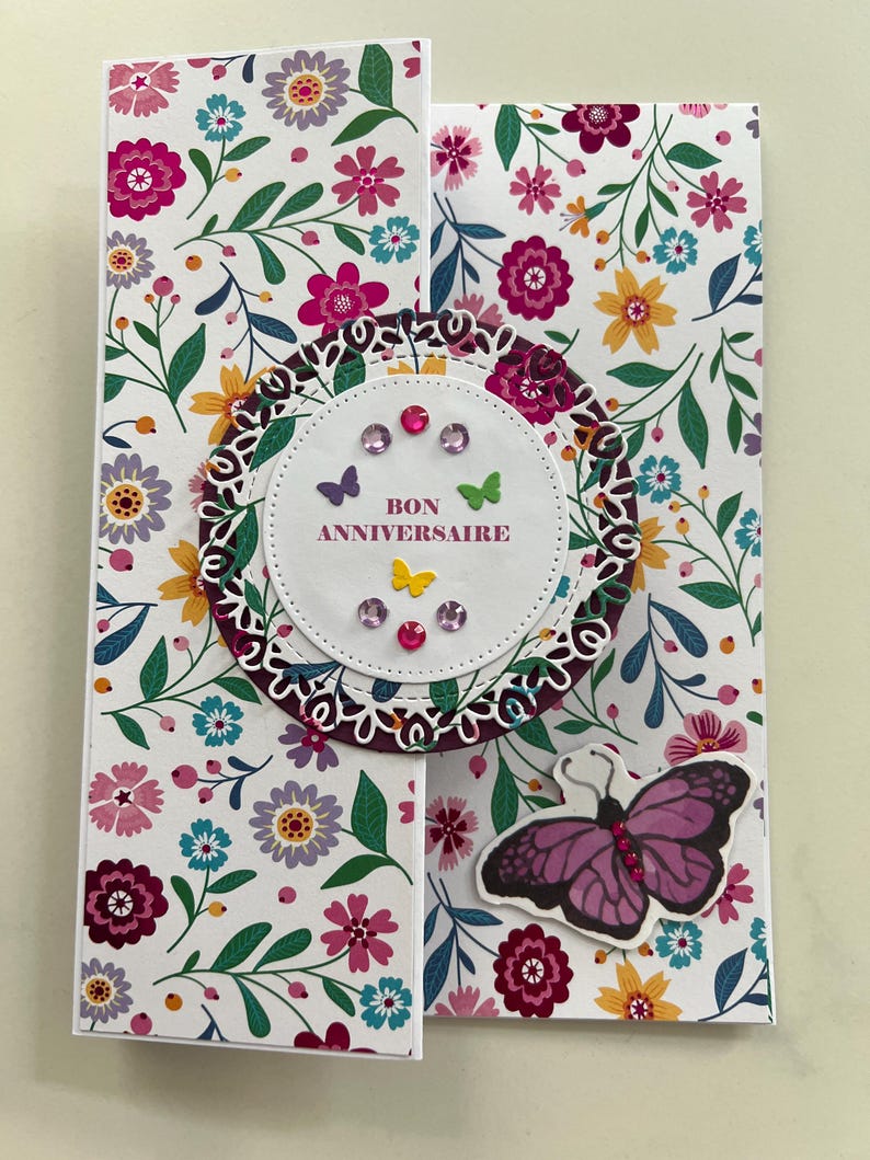Carte de vœux, Carte Anniversaire, Carte pour femme, Carte pour jeune fille, Carte Papillons, Carte fleurs, Printemps, Carte originale image 2