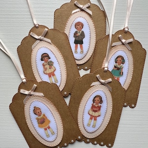 Étiquettes, 5 Étiquettes Rétro, Étiquettes cadeau, Étiquettes Vintage, Étiquettes prénom, Tags, Cadeau, Déco, Emballage, Anniversaire
