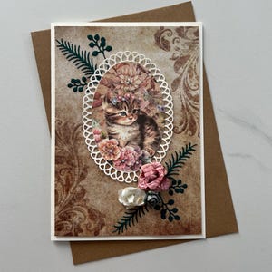 Greeting card, Cat card, Shabby Chic card, Vintage card, Romantic card, Friendship card, Get well card, Birthday card