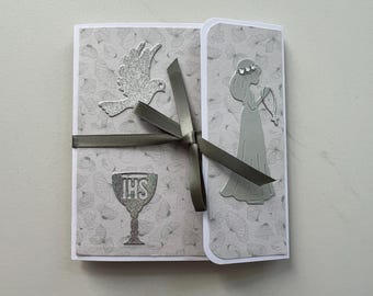 Carte Communion, Carte Pop Up, Carte cadeau, Carte avec petit sac à l'intérieur,  Porte bon d'achat, Porte billets, Carte pour Fille
