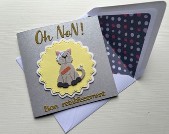 Carte de vœux, Carte Bon Rétablissement, Carte Convalescence, Carte Guérison, Carte Réconfort maladie, Carte pour personne malade, Chat