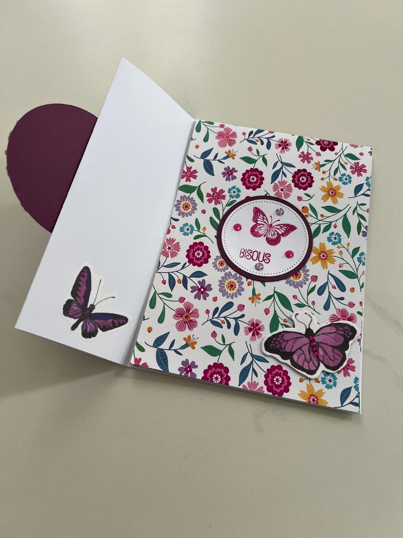Carte de vœux, Carte Anniversaire, Carte pour femme, Carte pour jeune fille, Carte Papillons, Carte fleurs, Printemps, Carte originale image 3