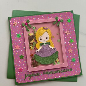 Birthday Card, Greeting Card, Shake Card, Girl's Birthday, Card for Girl, Princess Card, Flowers