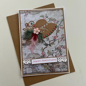 Tarjeta de cumpleaños, Tarjeta de felicitación, Tarjeta con sombrero, Cumpleaños de mujer, Cumpleaños de niña, Tarjeta con plumas, Tarjeta para amiga, Shabby Chic