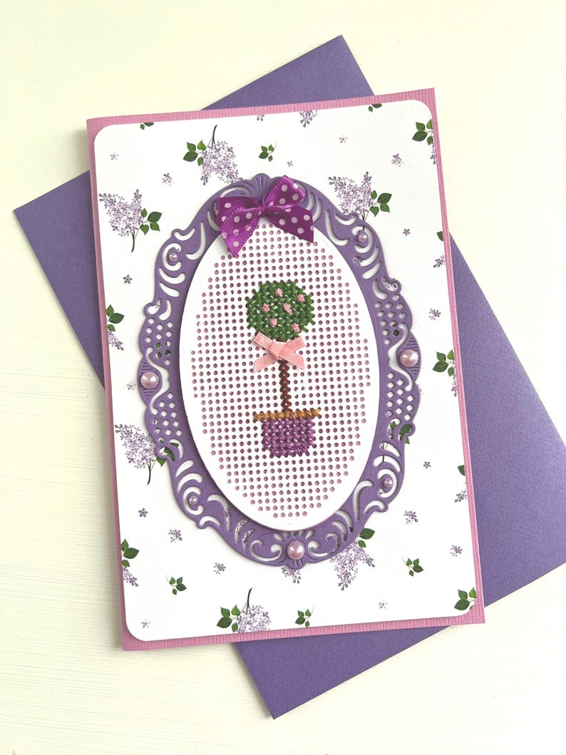 Carte anniversaire, carte brodée, carte amitié, carte remerciement, carte retraite, carte fleurs, carte pour femme, Carte fête des mères image 4