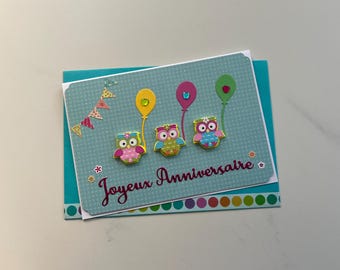 Verjaardagskaart, Wenskaart, Verjaardag, Kinderverjaardag, Uilenkaart, Verjaardag voor een klein meisje, 3-jarige verjaardag