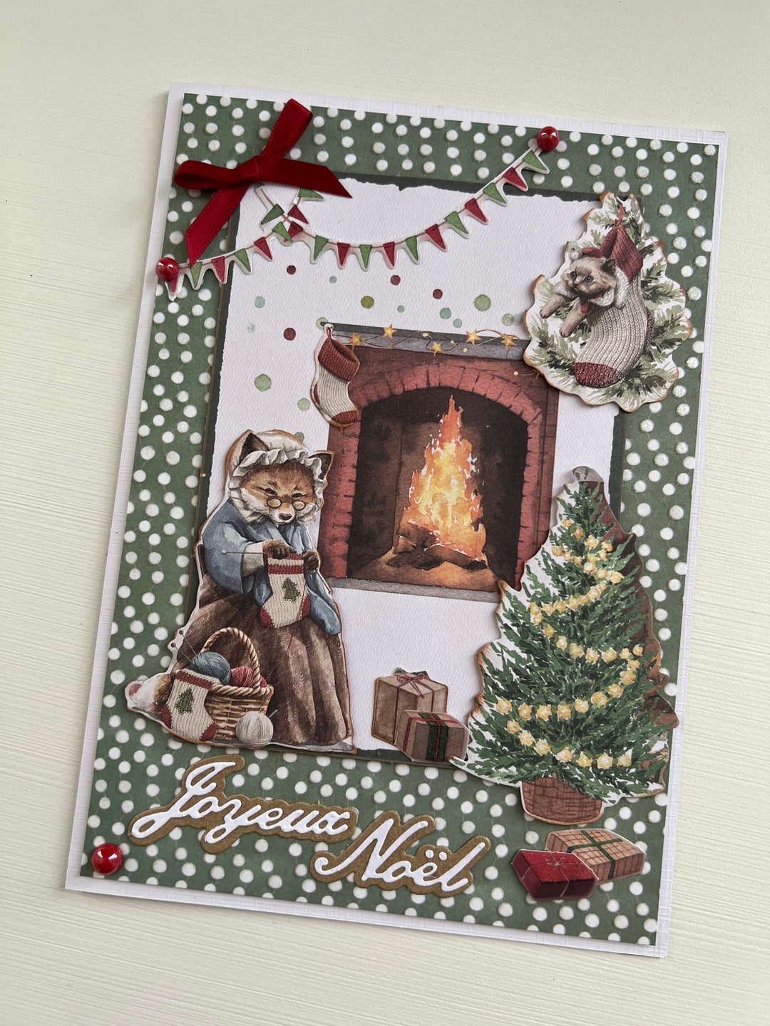 Carte de vœux Carte Noël Vœux Noël Carte chat Noël Carte Etsy France