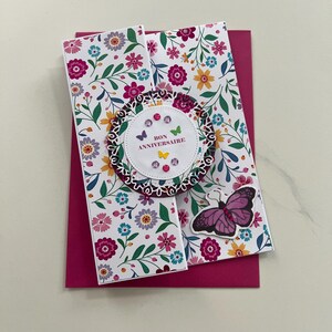 Carte de vœux, Carte Anniversaire, Carte pour femme, Carte pour jeune fille, Carte Papillons, Carte fleurs, Printemps, Carte originale image 1
