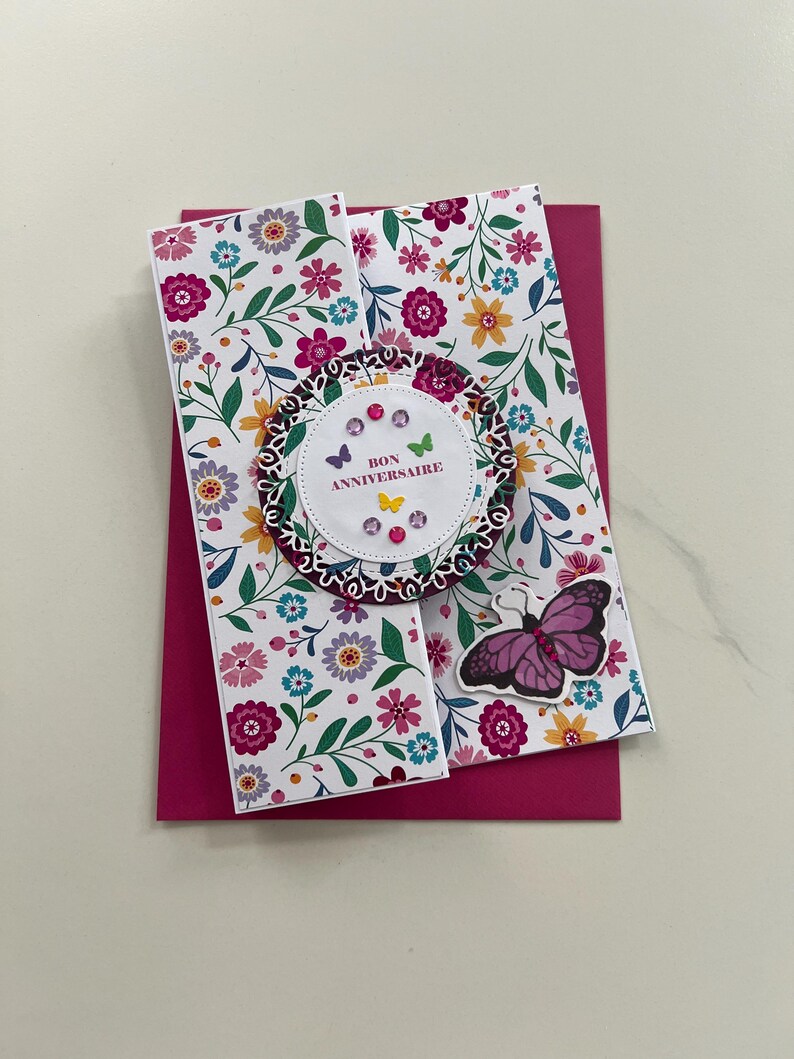Carte de vœux, Carte Anniversaire, Carte pour femme, Carte pour jeune fille, Carte Papillons, Carte fleurs, Printemps, Carte originale image 1