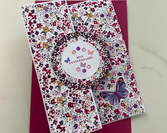 Cartão de felicitações, Cartão de aniversário, Cartão para mulher, Cartão para menina, Cartão de borboleta, Cartão de flores, Primavera, Cartão original