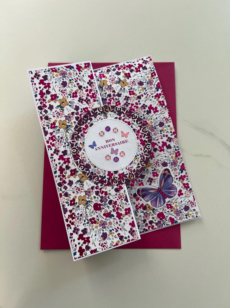 Carte de vœux, Carte Anniversaire, Carte pour femme, Carte pour jeune fille, Carte Papillons, Carte fleurs, Printemps, Carte originale image 1