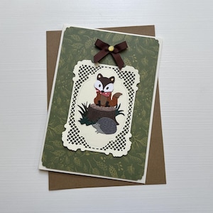 Carte avec renard, carte anniversaire, animaux de la forêt, hérisson, carte amitié, carte pour enfants, carte sans texte, carte de vœux