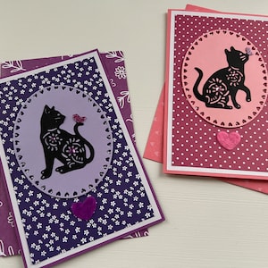 Cartes de vœux, Lot 2 Cartes Chat, Cartes toutes occasions, Cartes Amitié, Anniversaire, Retraite, Remerciement, Cartes pour femme ou fille