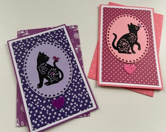 Cartes de vœux, Lot 2 Cartes Chat, Cartes toutes occasions, Cartes Amitié, Anniversaire, Retraite, Remerciement, Cartes pour femme ou fille