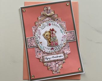 Carte Anniversaire pour femme ou fille, Carte pour enfant avec Ourson, Carte Originale, Joyeux anniversaire, Carte de vœux faite main