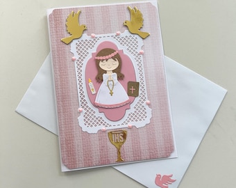 Carte de vœux, Première Communion, Carte Confirmation, Carte Religieuse, Carte Communion fille, Confirmation fille, Carte Profession de foi