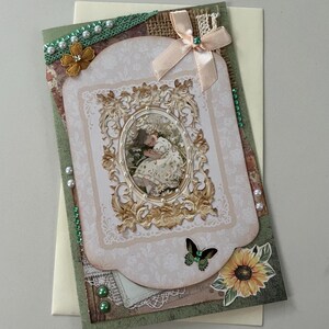 Carte de vœux, Carte Vintage, Carte Shabby Chic, Carte Romantique, Anniversaire, Remerciement, Amitié, Communion, Carte sans texte, Ange