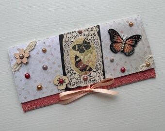 Carte de vœux, Carte cadeau, Pochette cadeau, Enveloppe cadeau, Porte bon d'achats, Porte billets, Carte Vintage, Papillons, Carte pour Elle