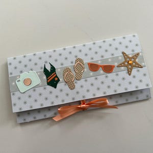 Gift card, Holiday card, Greeting card, Airline ticket holder, Gift envelope, Gift pouch, Voucher holder, Beach, Birthday