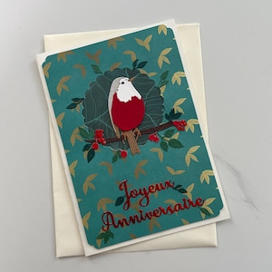 Carte anniversaire, Carte Amitié, Carte Oiseau, Carte pour femme, Joyeux Anniversaire, Rouge gorge, Carte de vœux