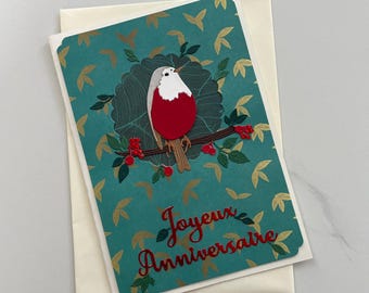 Carte anniversaire, Carte Amitié, Carte Oiseau, Carte pour femme, Joyeux Anniversaire, Rouge gorge, Carte de vœux