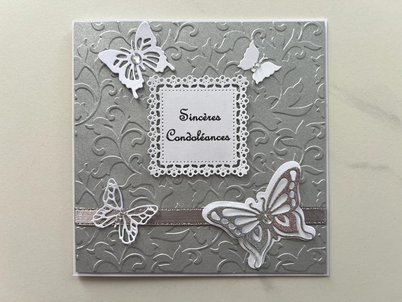 Carte Condoléances, Carte Deuil, Carte Réconfort, Carte Tristesse, Carte Crémation, Sincères Condoléances, Carte de vœux, Papillons image 6