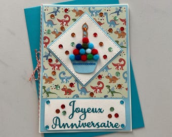Carte Anniversaire, Carte pour enfants, Carte originale, Joyeux Anniversaire, Carte avec dinosaures, Carte faite main, Carte artisanale