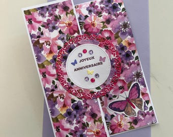Carte de vœux, Carte Anniversaire, Carte pour femme, Carte pour jeune fille, Carte Papillons, Carte avec fleurs, Printemps, Carte originale
