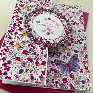 Carte de vœux, Carte Anniversaire, Carte pour femme, Carte pour jeune fille, Carte Papillons, Carte fleurs, Printemps, Carte originale image 3