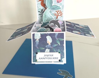 Pop Up Greeting Card, Birthday Card, Card for Girl, Mermaid Card, Happy Birthday Card, Sea Card