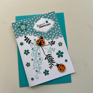 Carte Anniversaire, Carte de vœux, Anniversaire fille ou femme, Carte coccinelles, Carte fleurs, Joyeux Anniversaire, Carte sans texte
