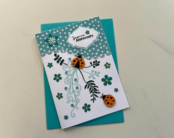 Carte Anniversaire, Carte de vœux, Anniversaire fille ou femme, Carte coccinelles, Carte fleurs, Joyeux Anniversaire, Carte sans texte