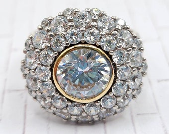 AAA Cubic Zirconia Cluster Ring in Sterling Silver w/ 14K Plated Bezel - Size 7