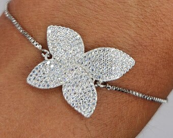 Cubic Zirconia Butterly Flower Adjustable Bracelet