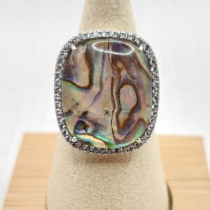 AMAZING ABALONE Doublet and CZ Ring in Platinum over Sterling Silver - Size 7
